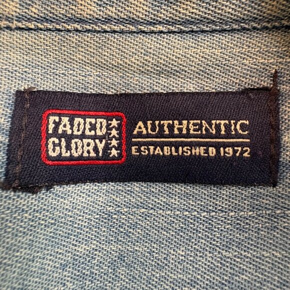 Denim Button-Up Shirt Skull Rose Pocket Design Mens Large Skull Buttons Vintage - Picture 8 of 8